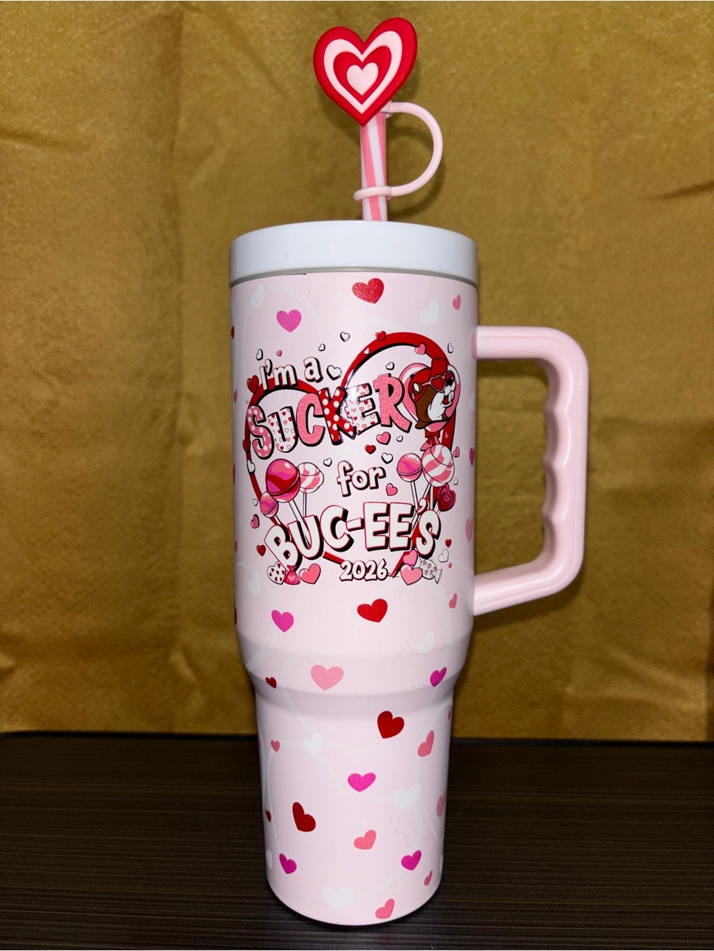 Buc-ee's Pink 2026 Valentines Day Tumbler with Handle 40 ounce
